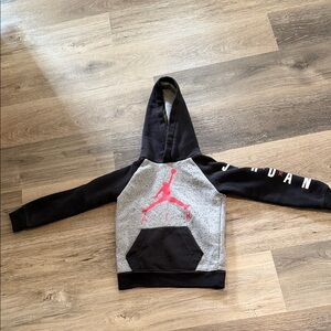 Jordan Kids Black and Gray Hoodie with Red Logo